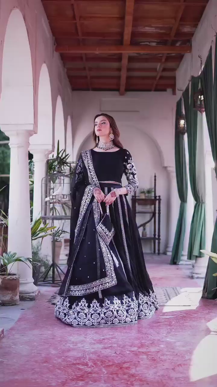 Velcrone Black Velvet Heavy Embroidered Lehenga Set –  Premium Boutique Collection