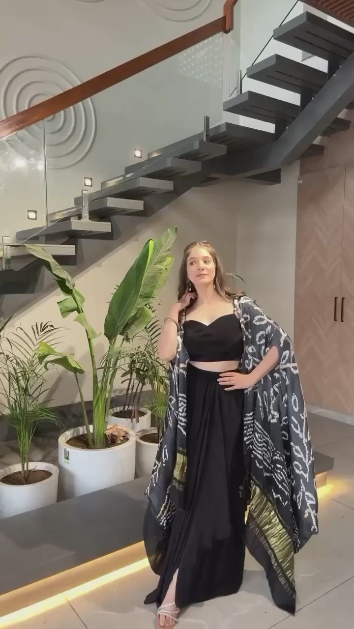 Exclusive Georgette Drape Skirt Set with Kodi Work Blouse & Kota Checks Shrug – SC-279