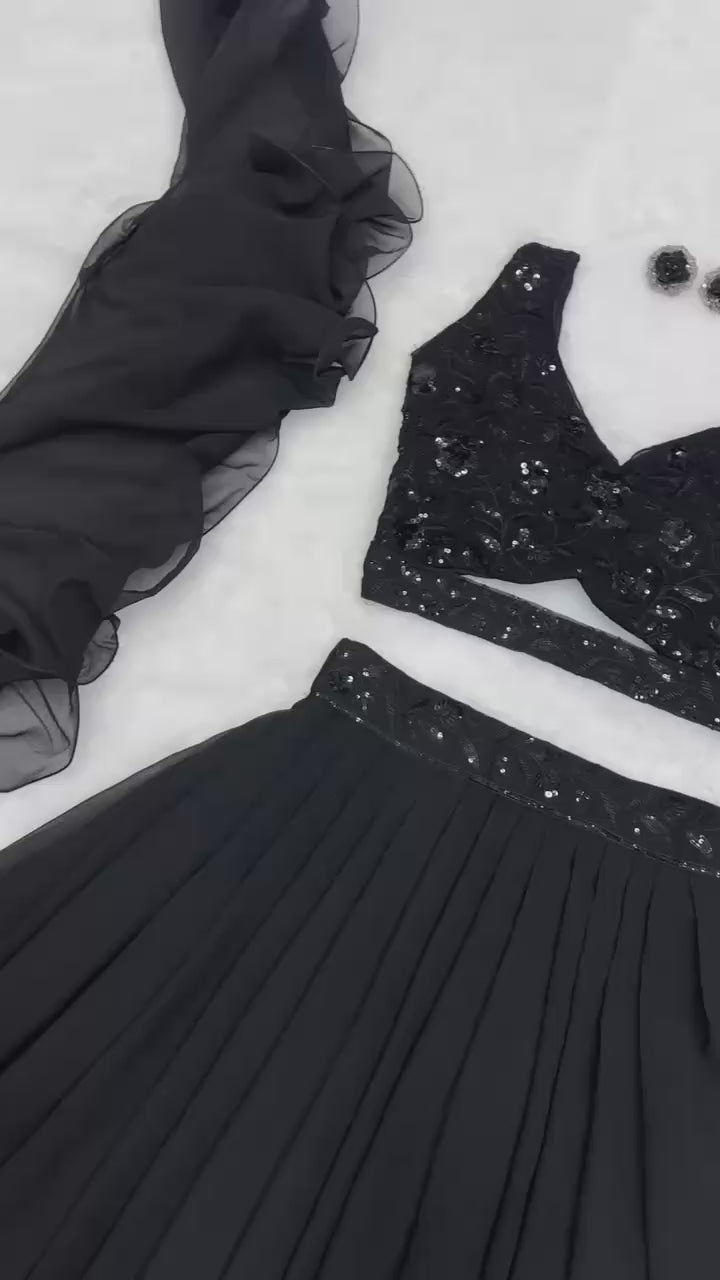 Elegant Pure Georgette Lehenga Choli Set with Embroidery & Sequins