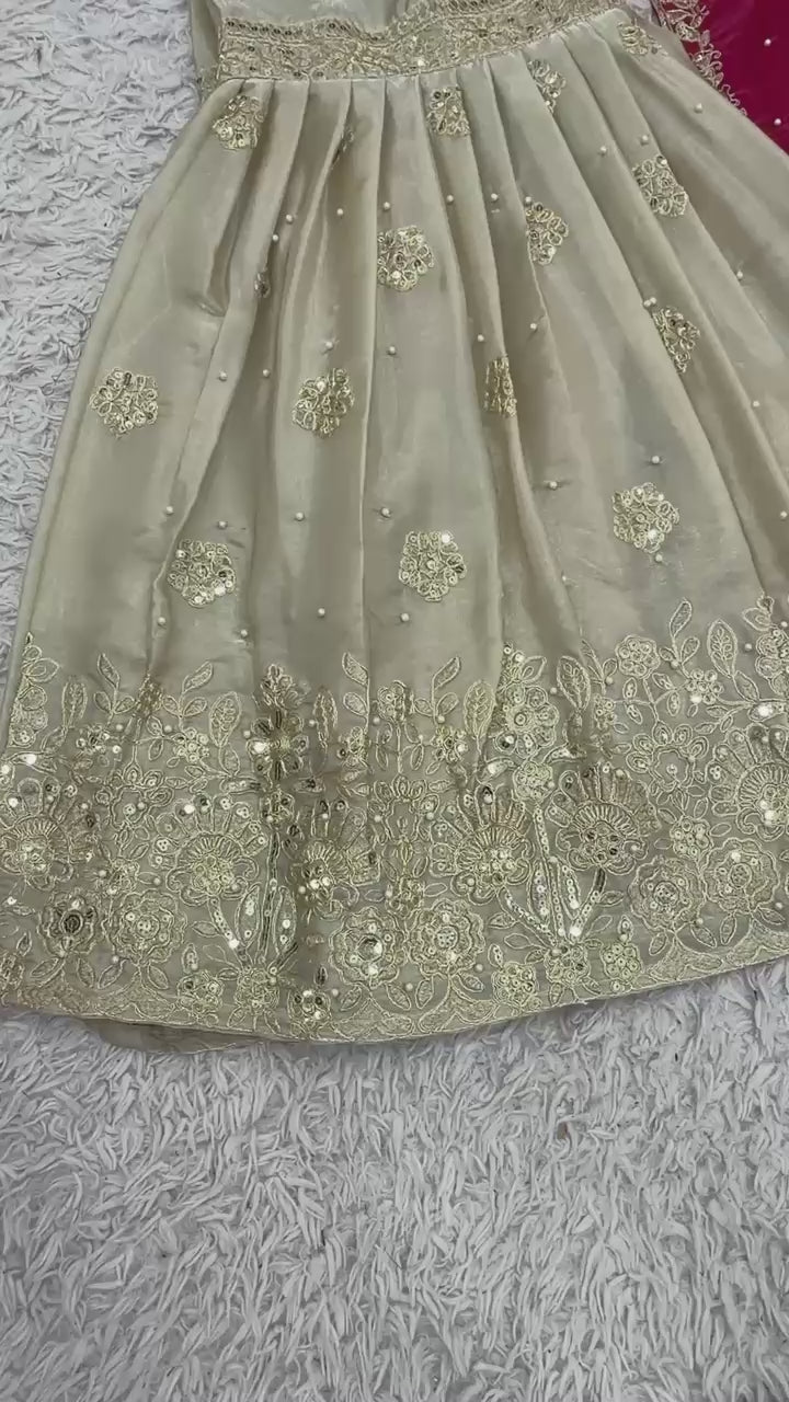 Premium Jimmy Choo Silk Embroidered Top–Plazzo with Dupatta | Fully Stitched Party Wear Set