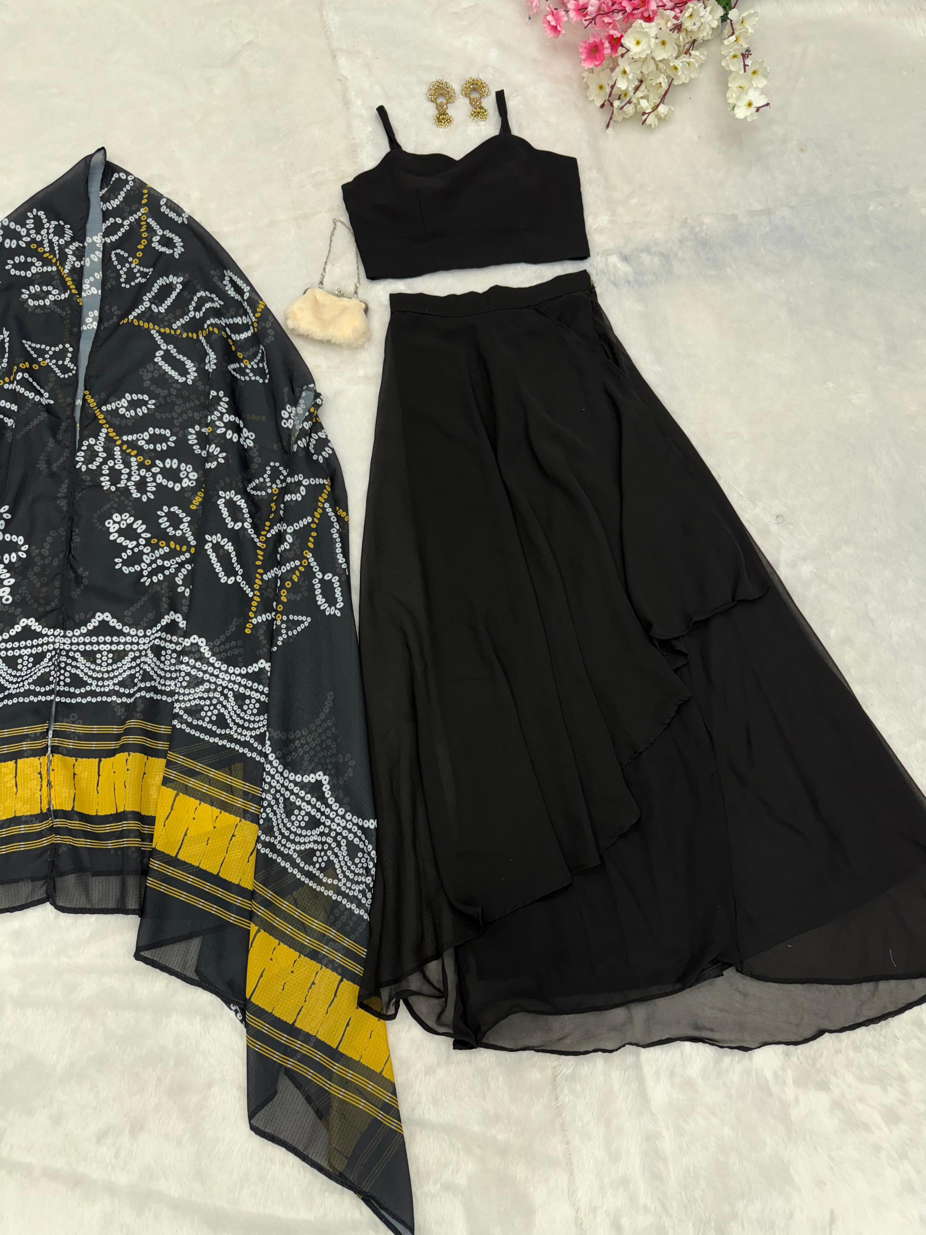 Exclusive Georgette Drape Skirt Set with Kodi Work Blouse & Kota Checks Shrug – SC-279