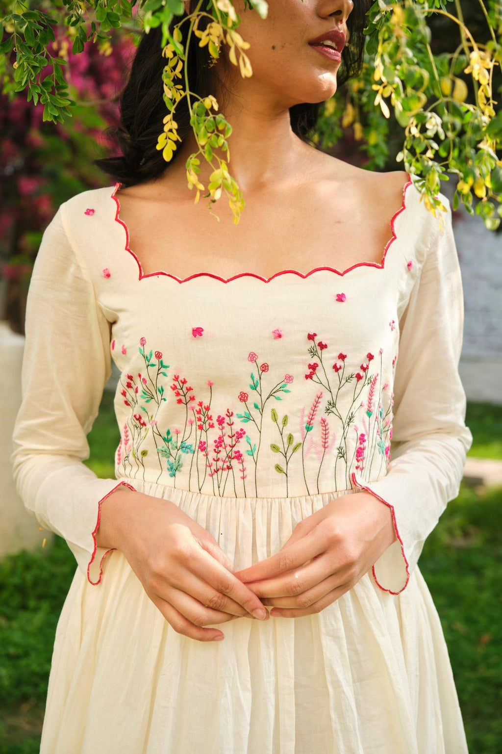 Premium Khadi Cotton Threadwork Anarkali Set with Dupatta – Fully Stitched | Elegant Designer Ethnic Wear