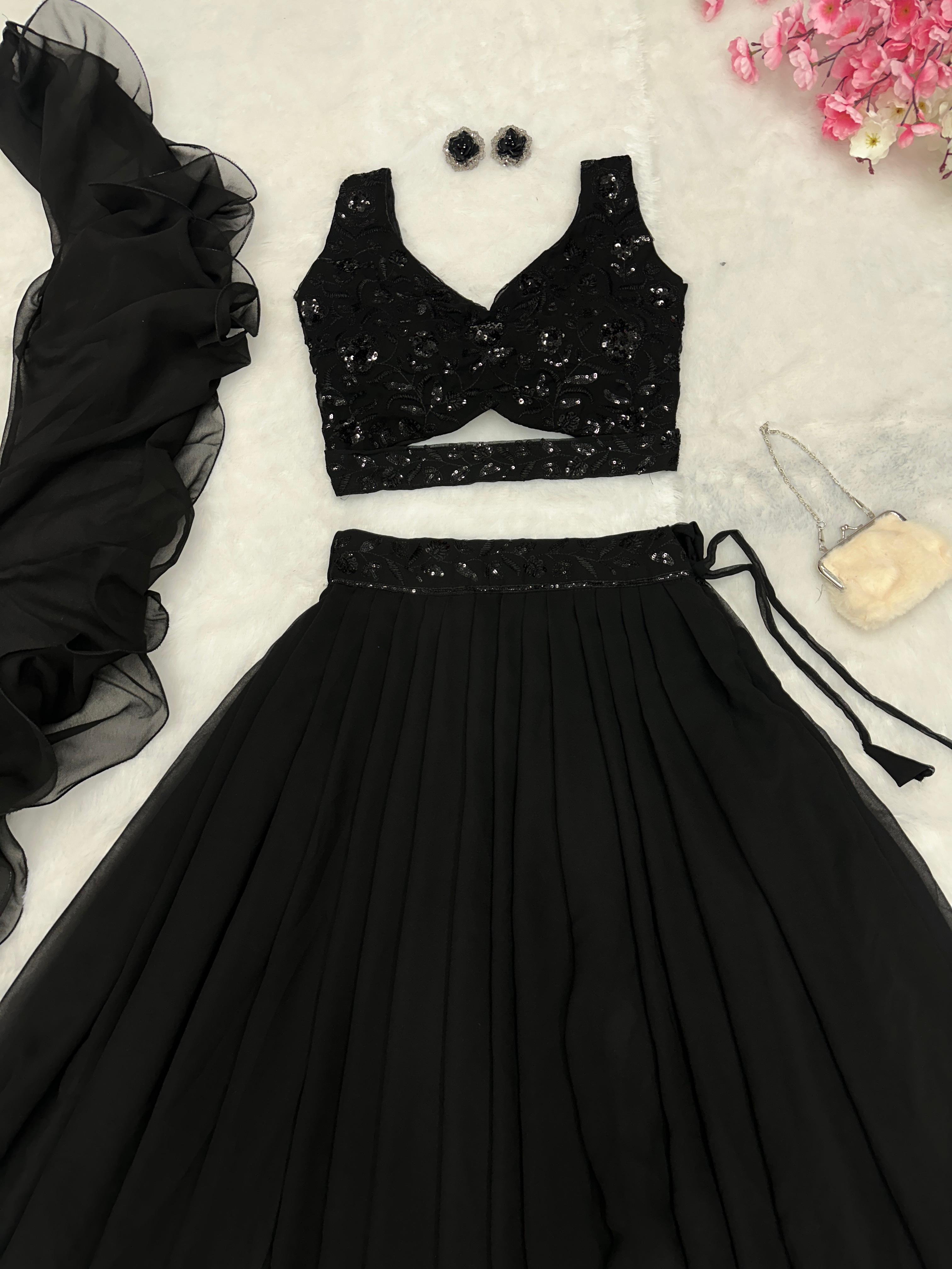 Elegant Pure Georgette Lehenga Choli Set with Embroidery & Sequins