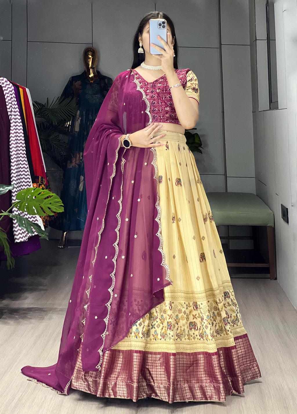 Velcrone Silk Kalamkari Premium Lehenga Set