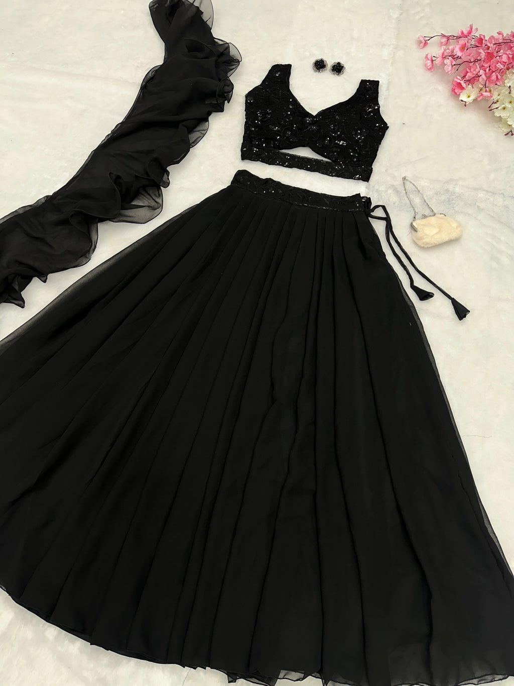 Elegant Pure Georgette Lehenga Choli Set with Embroidery & Sequins