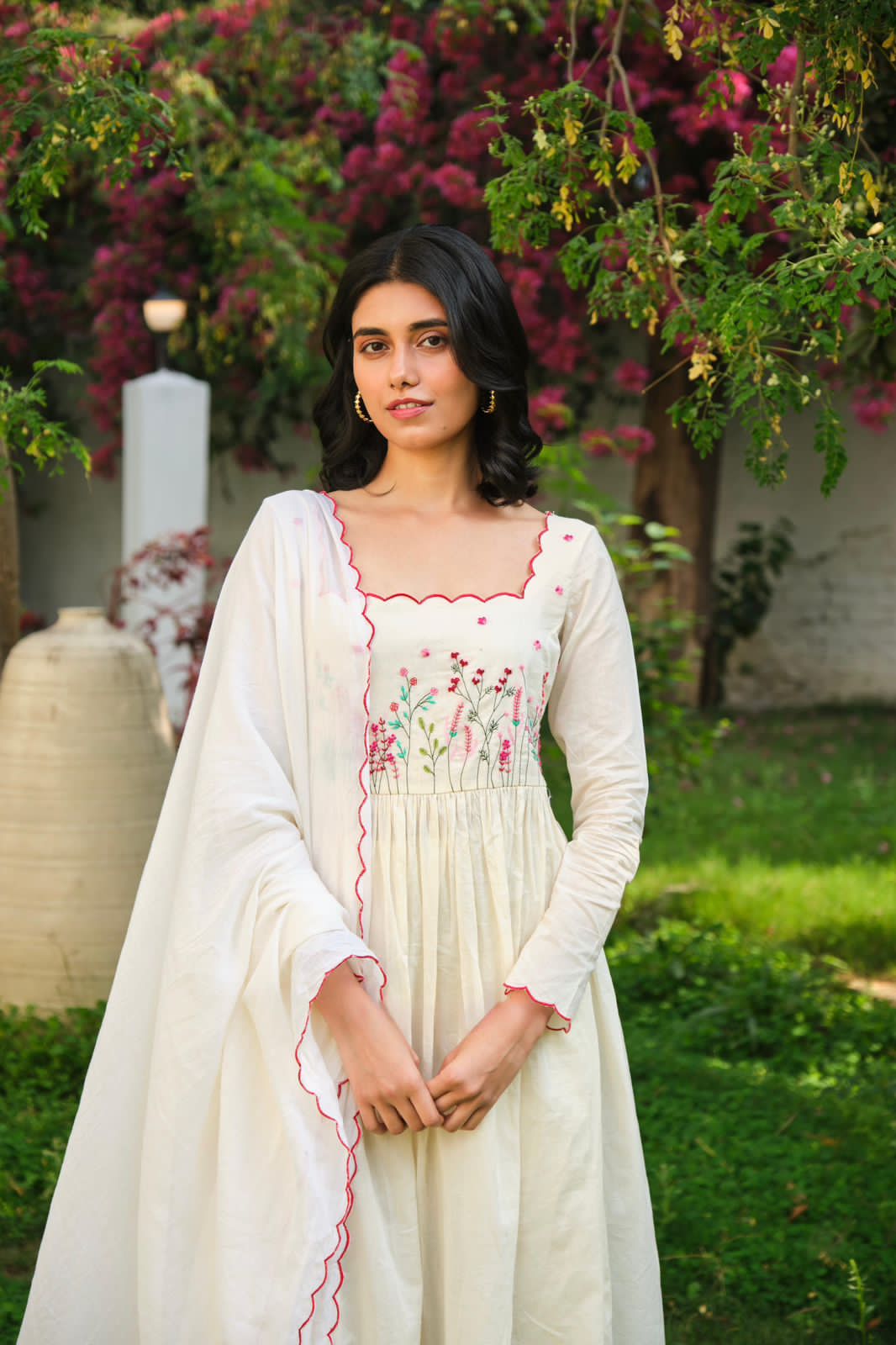 Premium Khadi Cotton Threadwork Anarkali Set with Dupatta – Fully Stitched | Elegant Designer Ethnic Wear