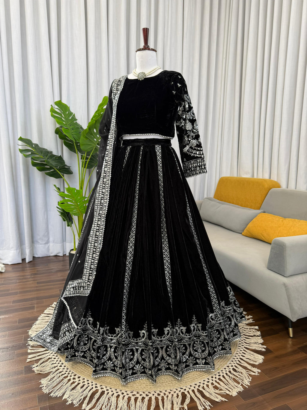 Velcrone Black Velvet Heavy Embroidered Lehenga Set –  Premium Boutique Collection