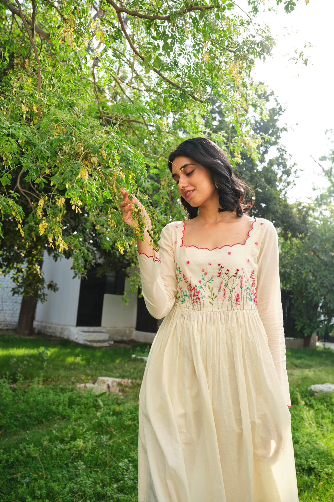 Premium Khadi Cotton Threadwork Anarkali Set with Dupatta – Fully Stitched | Elegant Designer Ethnic Wear