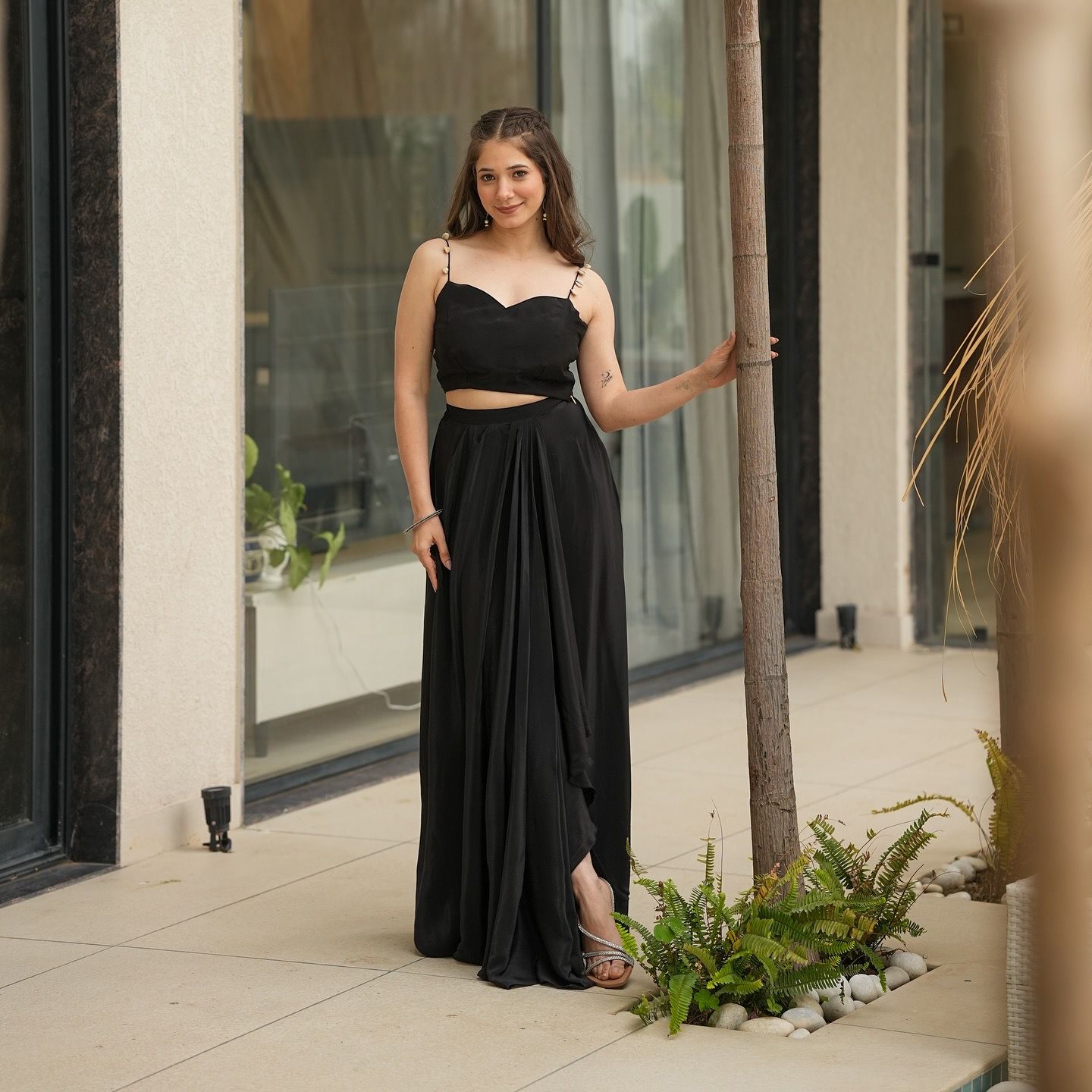 Exclusive Georgette Drape Skirt Set with Kodi Work Blouse & Kota Checks Shrug – SC-279