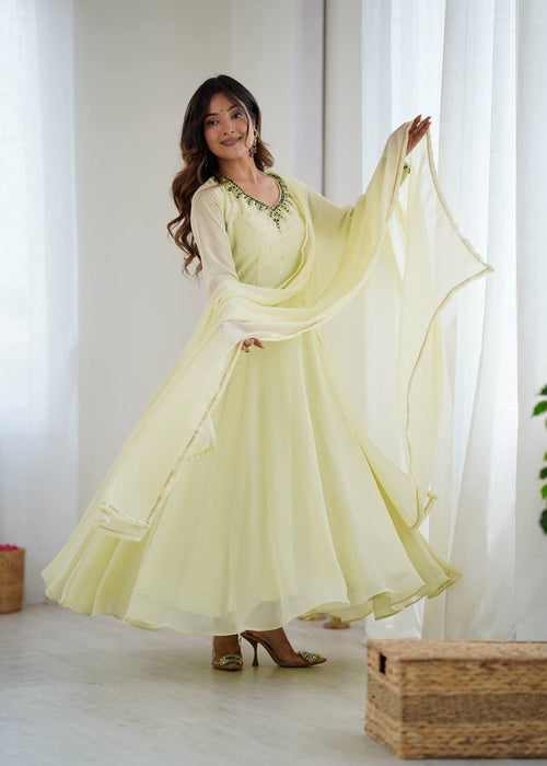 Designer Fox Georgette Party Wear Gown Set with Dupatta & Pant