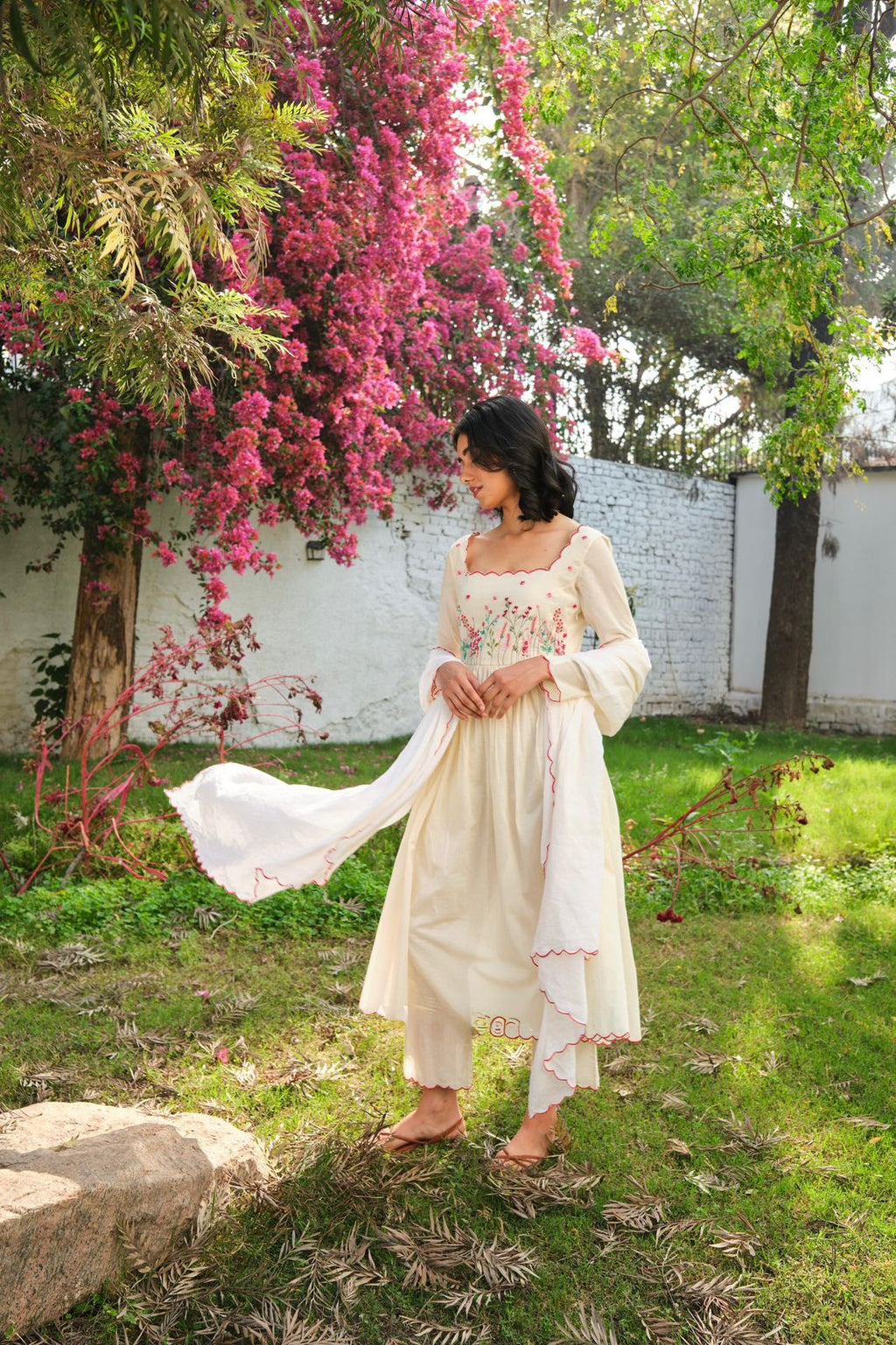 Premium Khadi Cotton Threadwork Anarkali Set with Dupatta – Fully Stitched | Elegant Designer Ethnic Wear