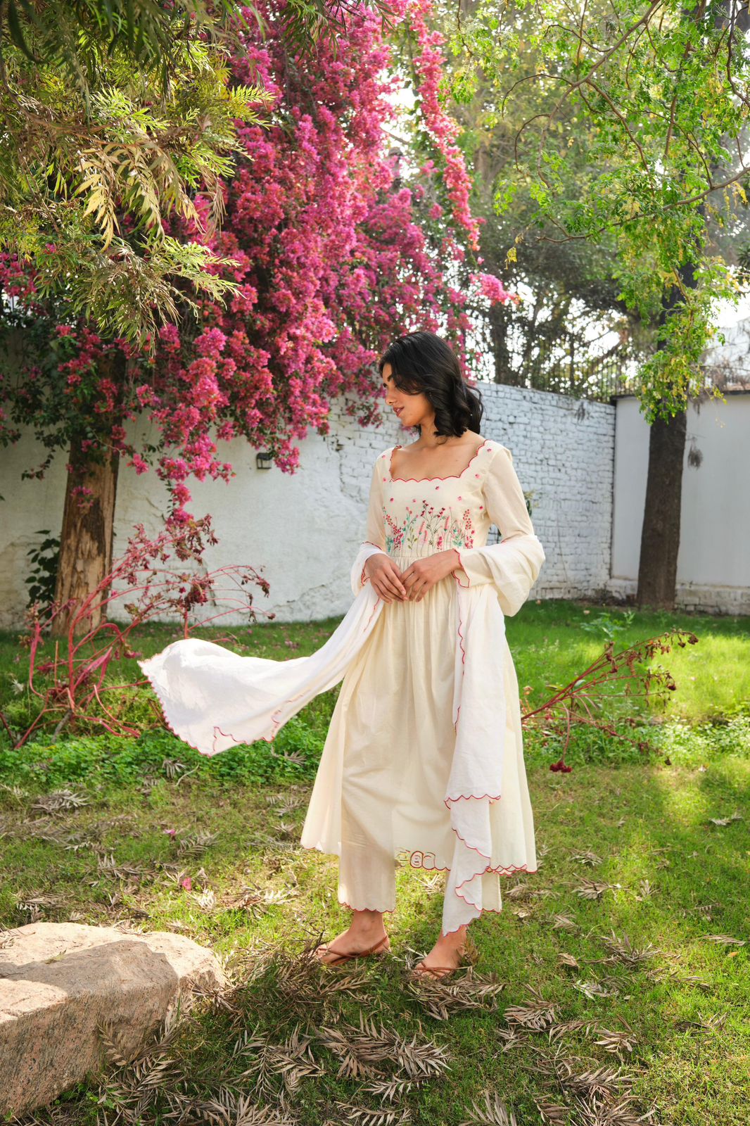 Premium Khadi Cotton Threadwork Anarkali Set with Dupatta – Fully Stitched | Elegant Designer Ethnic Wear