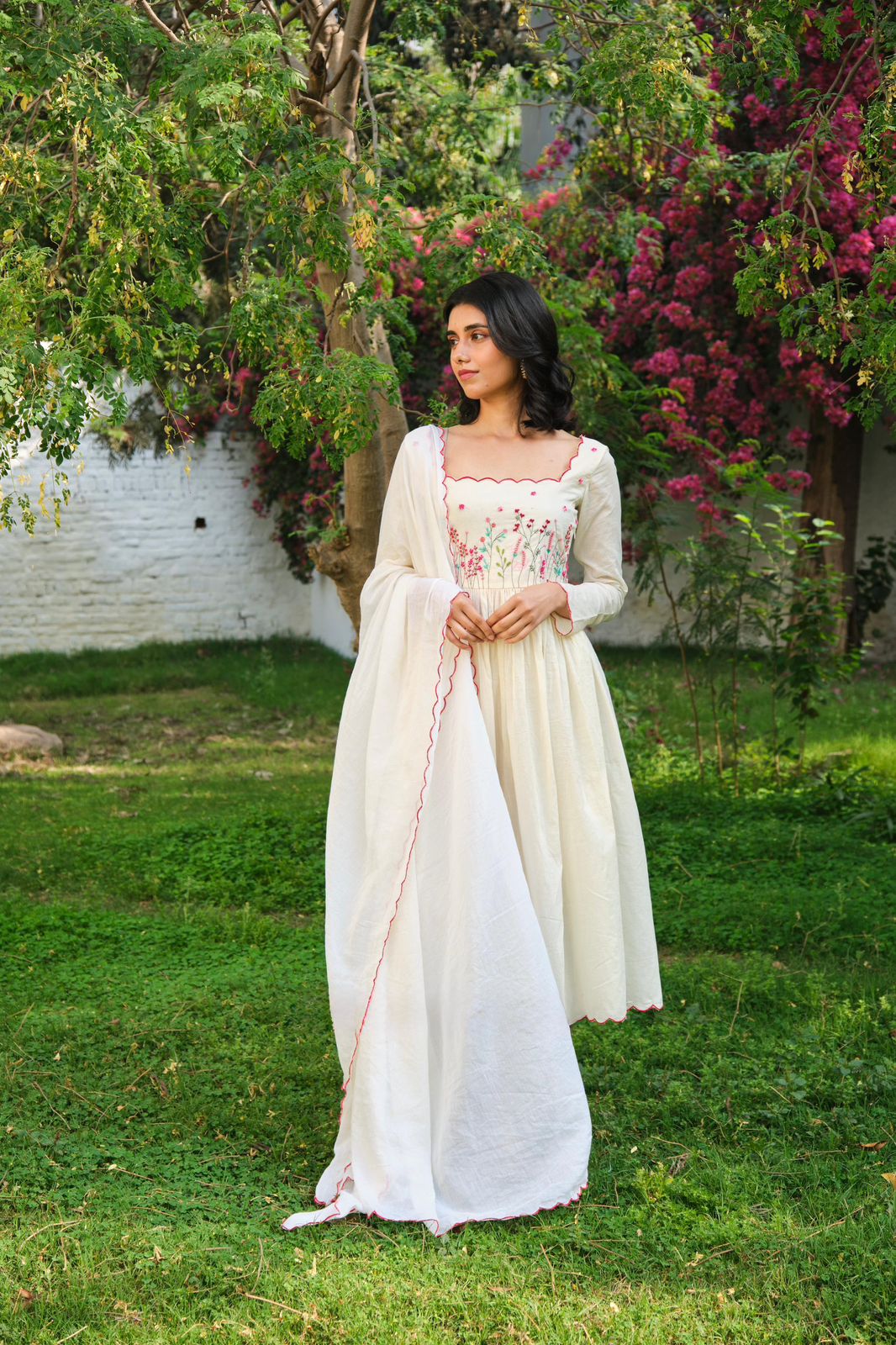 Premium Khadi Cotton Threadwork Anarkali Set with Dupatta – Fully Stitched | Elegant Designer Ethnic Wear