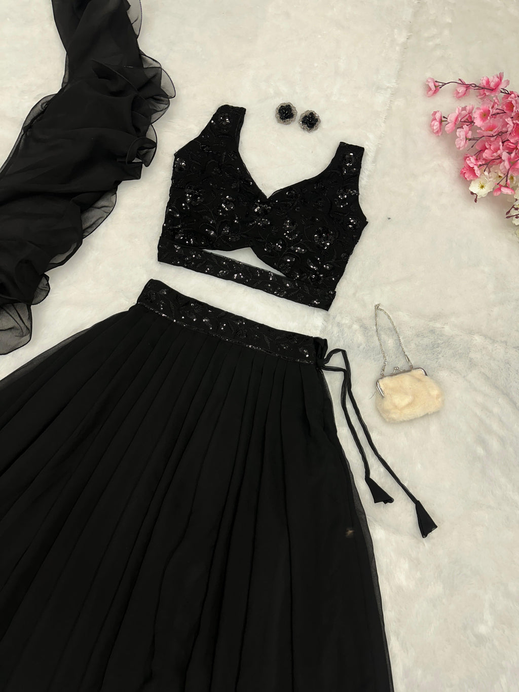 Elegant Pure Georgette Lehenga Choli Set with Embroidery & Sequins