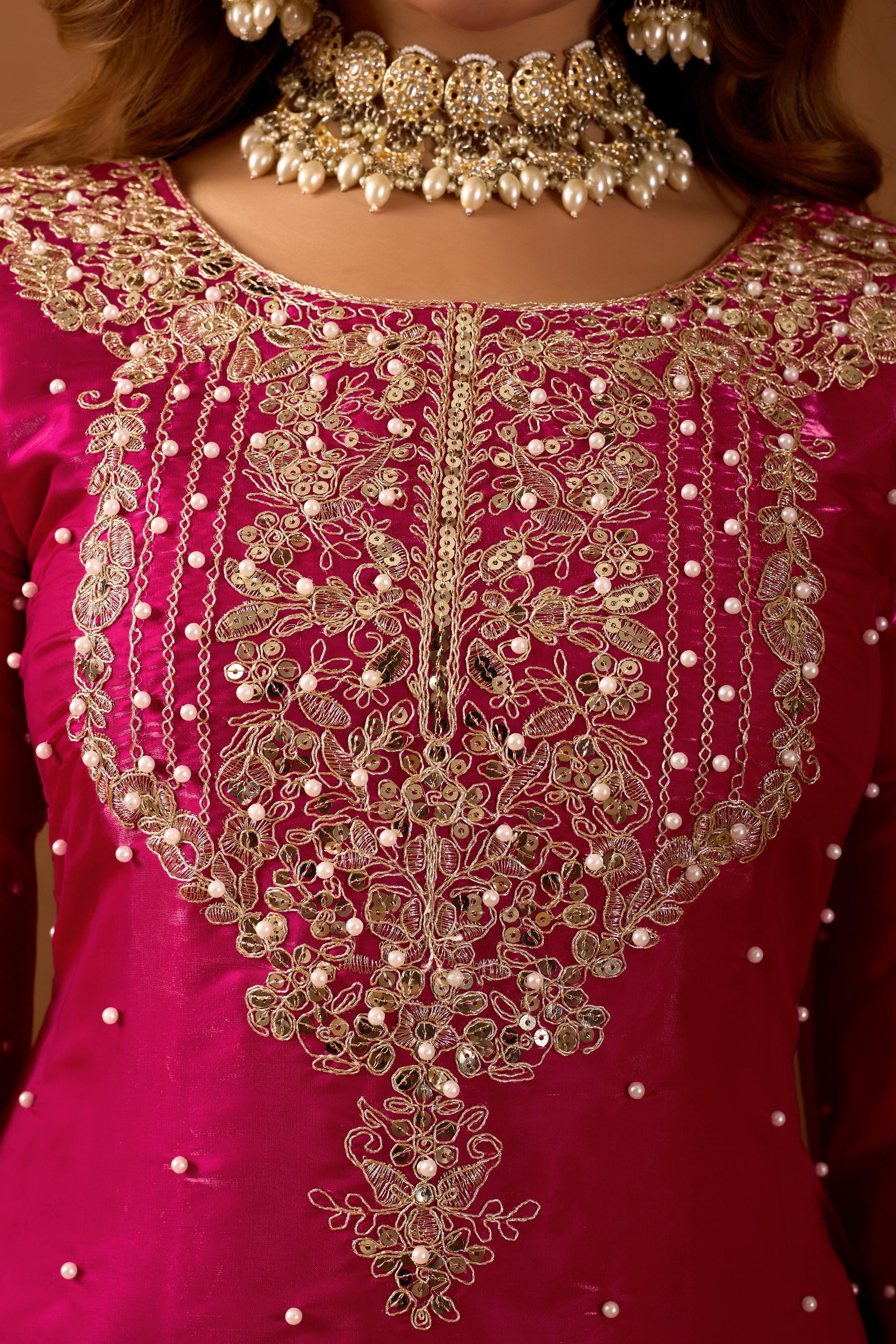 Premium Jimmy Choo Silk Embroidered Top–Plazzo with Dupatta | Fully Stitched Party Wear Set