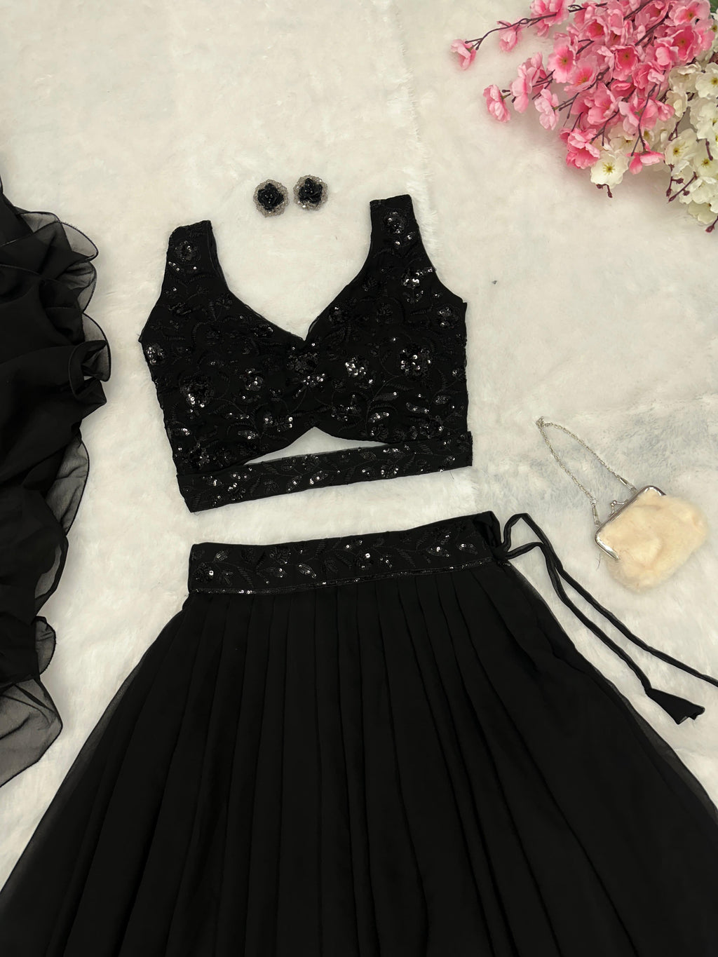 Elegant Pure Georgette Lehenga Choli Set with Embroidery & Sequins