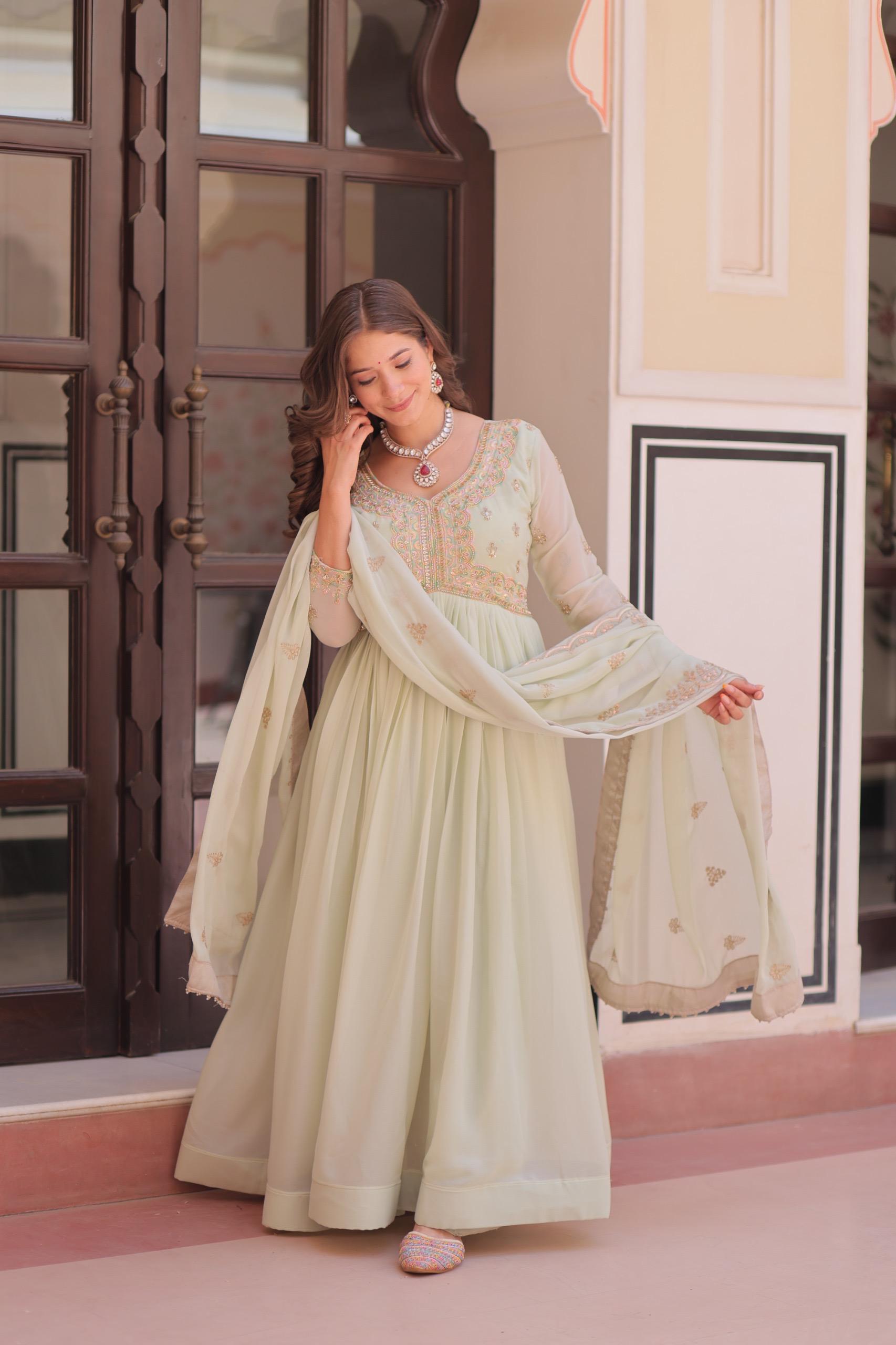 Velrone Premium Star Georgette Embroidered Gown With Dupatta | Beads & Sequins Work | Festive Collection 2025