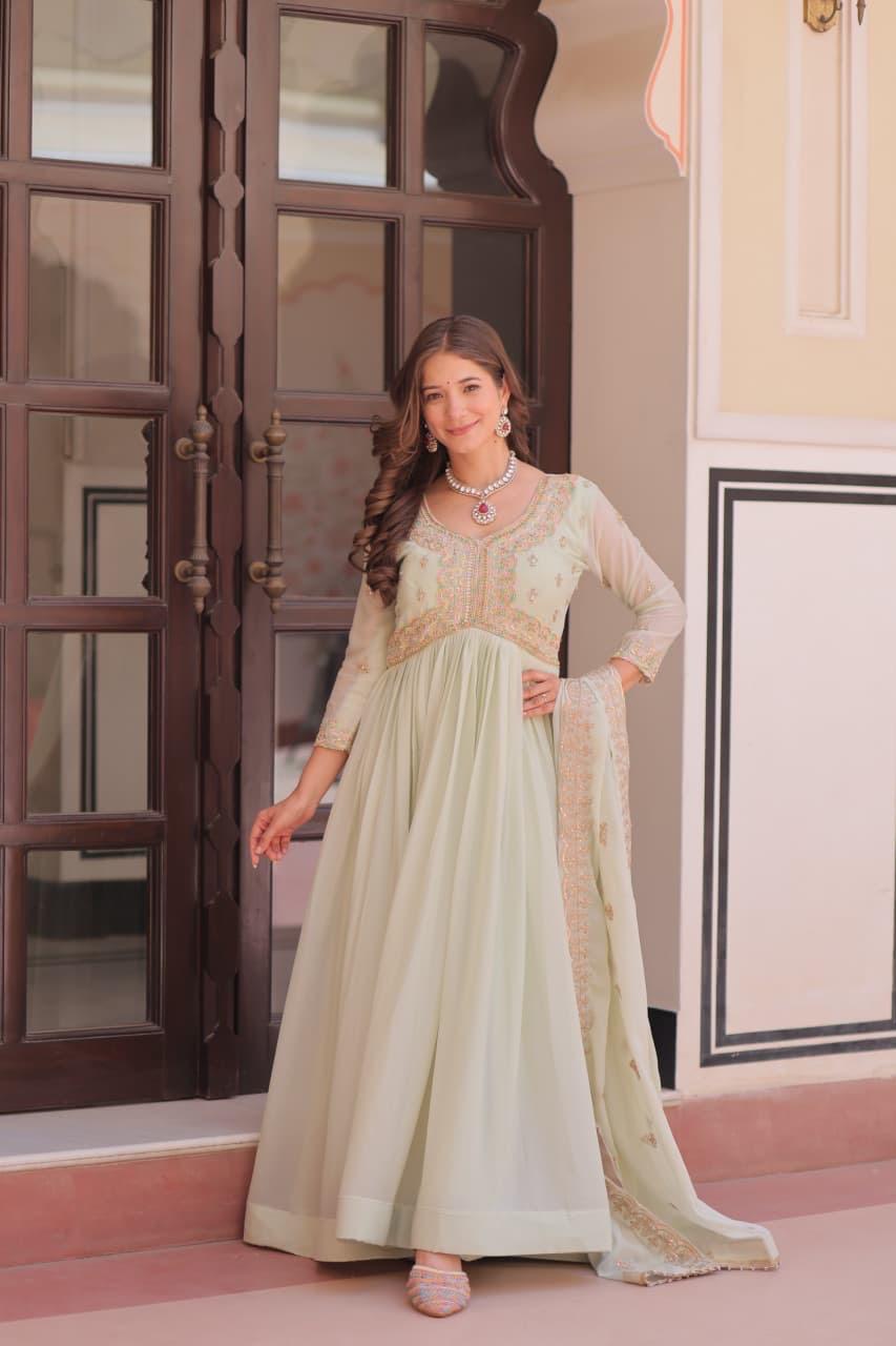 Velrone Premium Star Georgette Embroidered Gown With Dupatta | Beads & Sequins Work | Festive Collection 2025