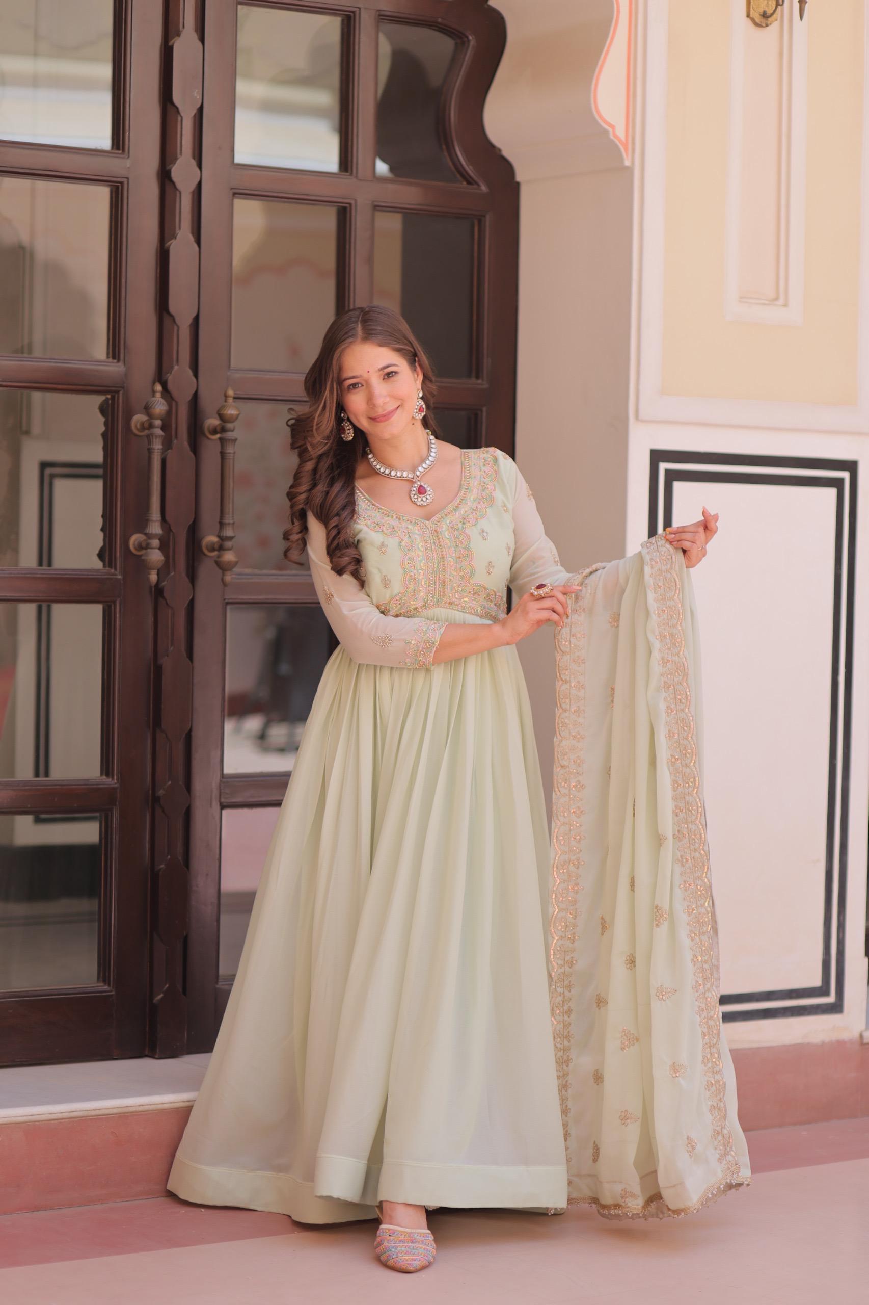 Velrone Premium Star Georgette Embroidered Gown With Dupatta | Beads & Sequins Work | Festive Collection 2025
