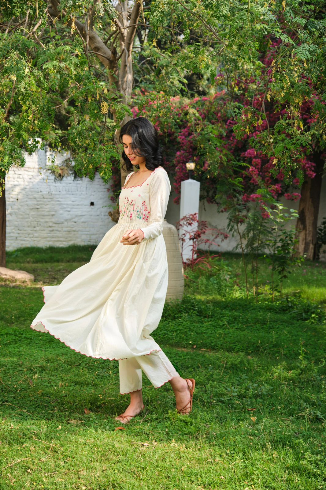 Premium Khadi Cotton Threadwork Anarkali Set with Dupatta – Fully Stitched | Elegant Designer Ethnic Wear