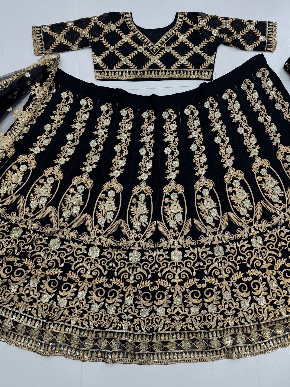 Luxury Black Bridal Lehenga Set with Heavy Embroidery & Handwork